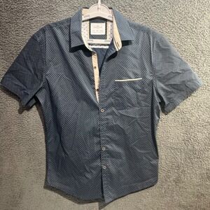 Craft and Flow Men's Blue Patterned Short‎ Sleeve Button Down Shirt